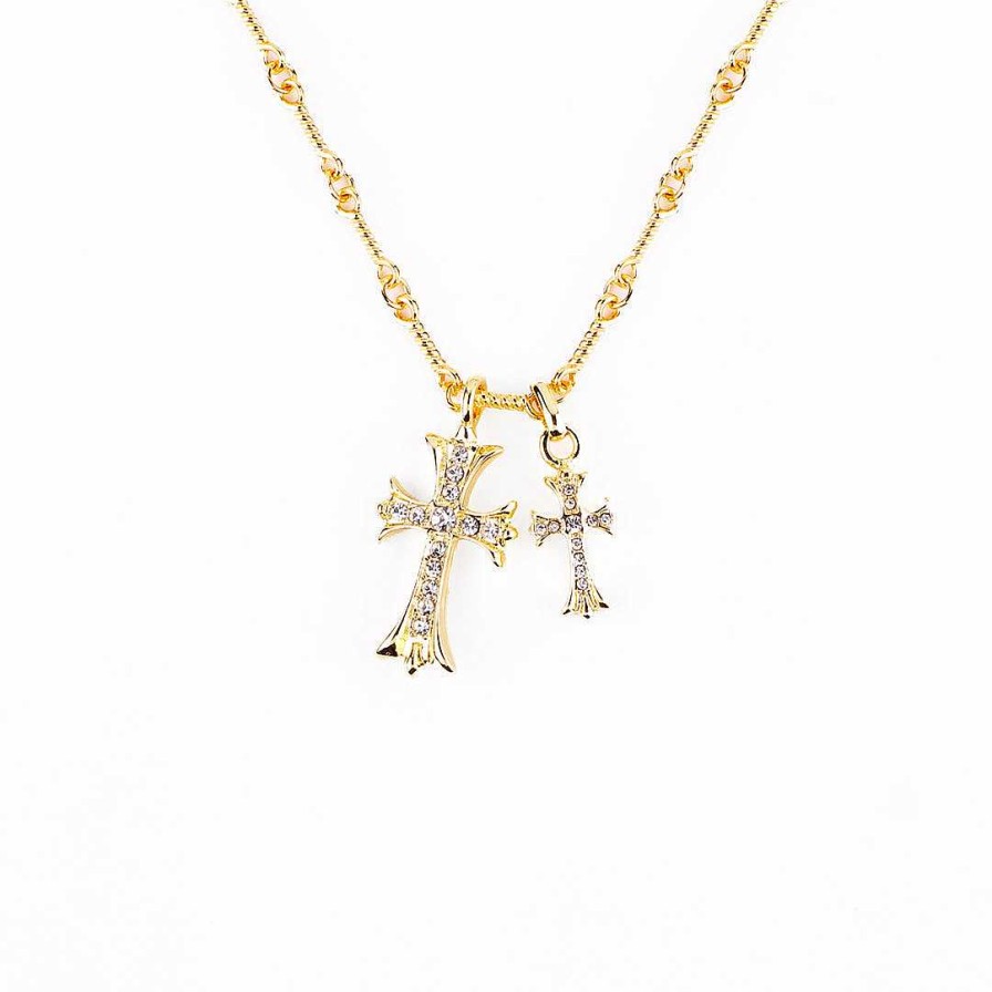 Necklaces Coordonné | Double Cross Pendant Necklace 18K Gold Plated