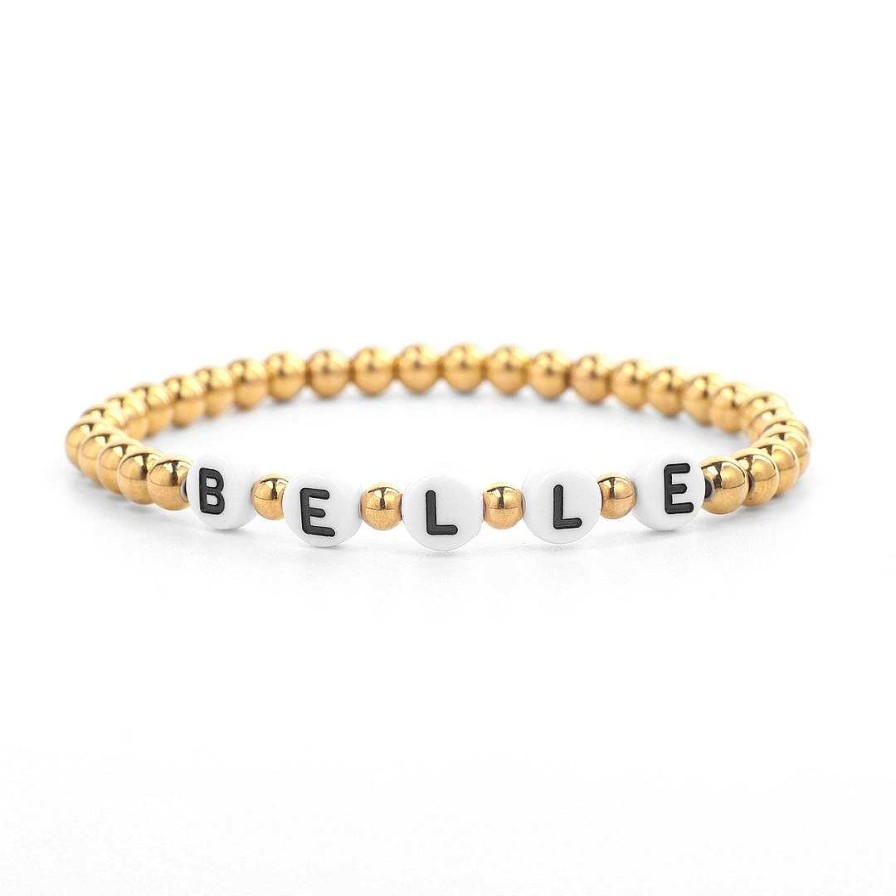 Bracelets & Anklets Coordonné | Custom Gold Beaded Name Bracelet White