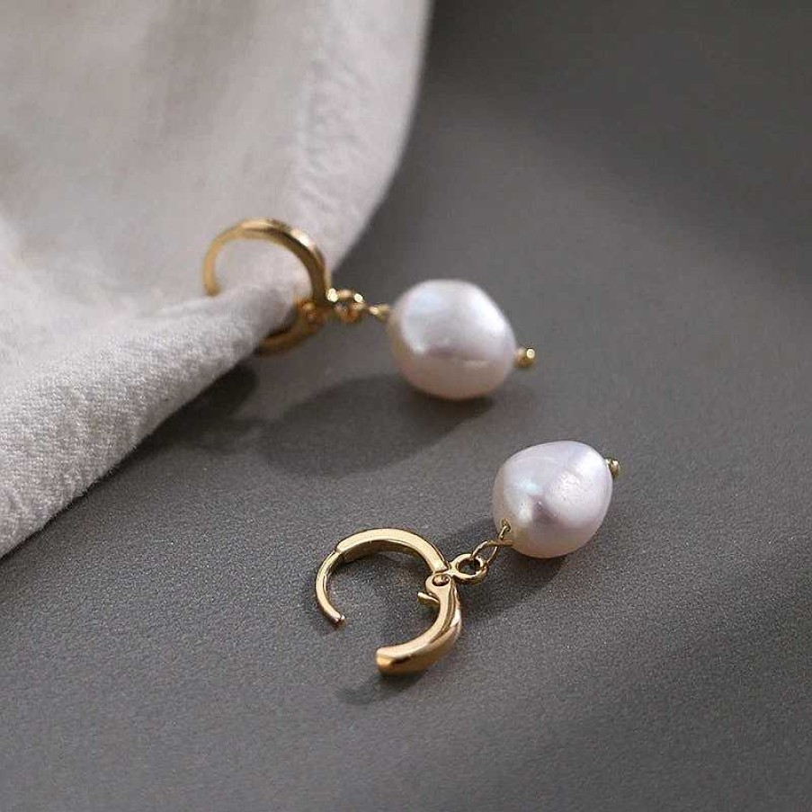 Earrings Coordonné | Freshwater Pearl Drop Huggie Earrings 18K Gold Plated