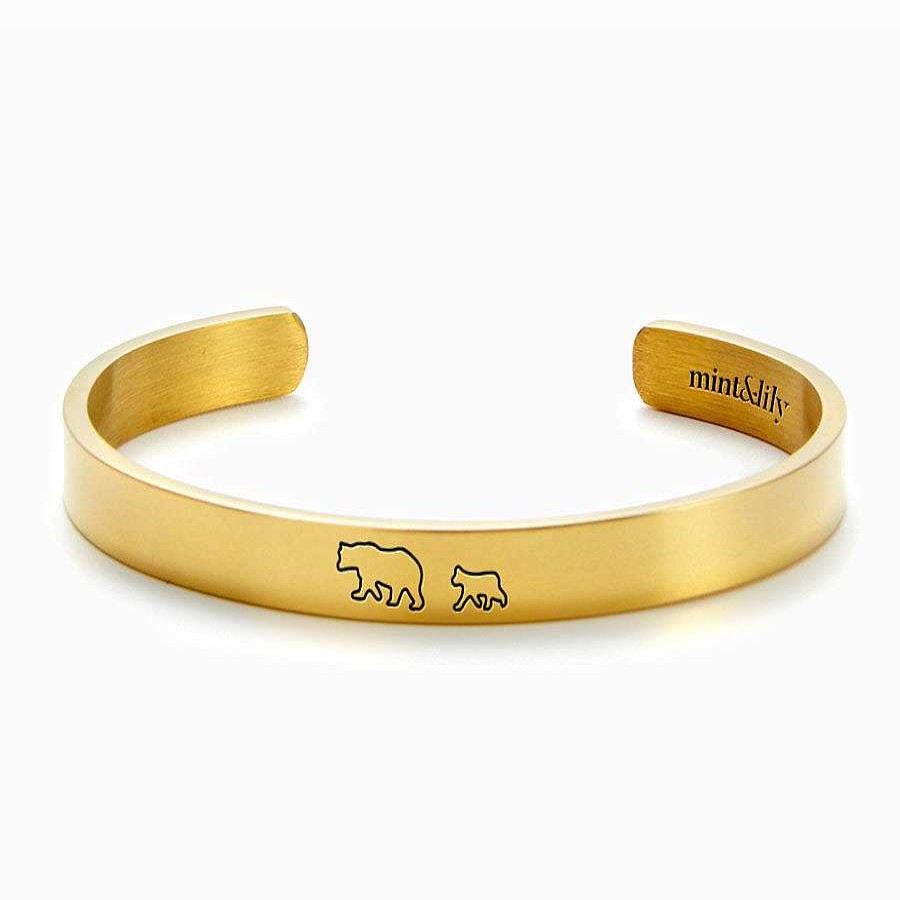 Bracelets & Anklets Coordonné | Mama Bear & Her Baby Bears Engraved Cuff Bracelet 18K Gold Plated