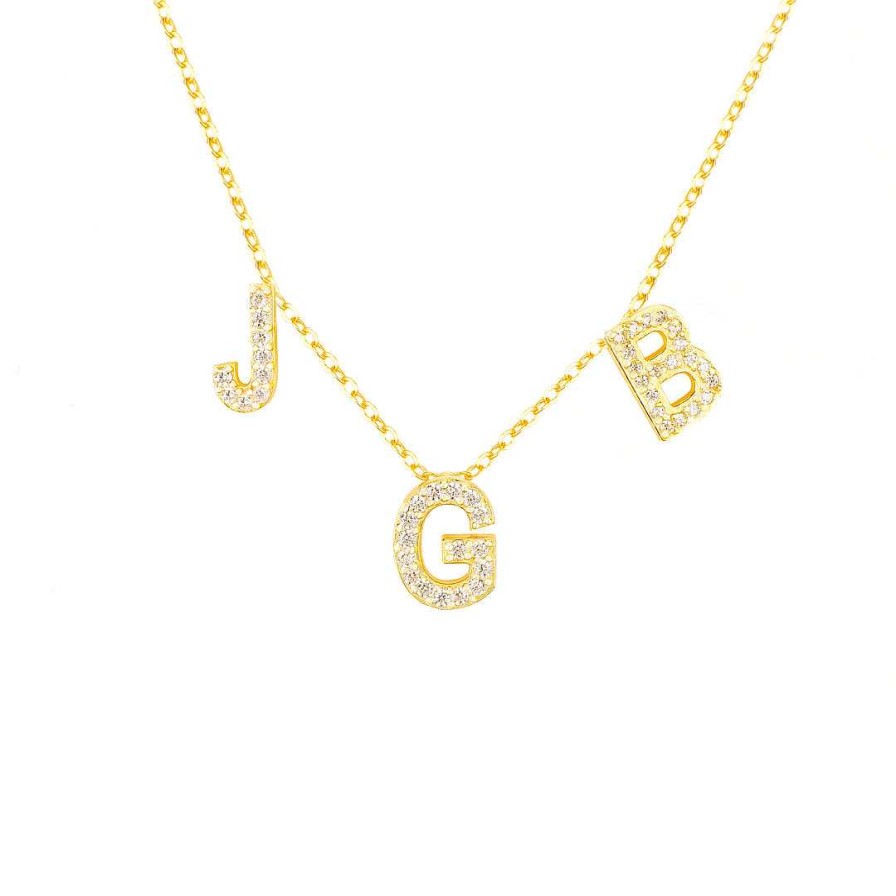 Necklaces Coordonné | Diamond Triple Initial Necklace 18K Gold Over Sterling Silver