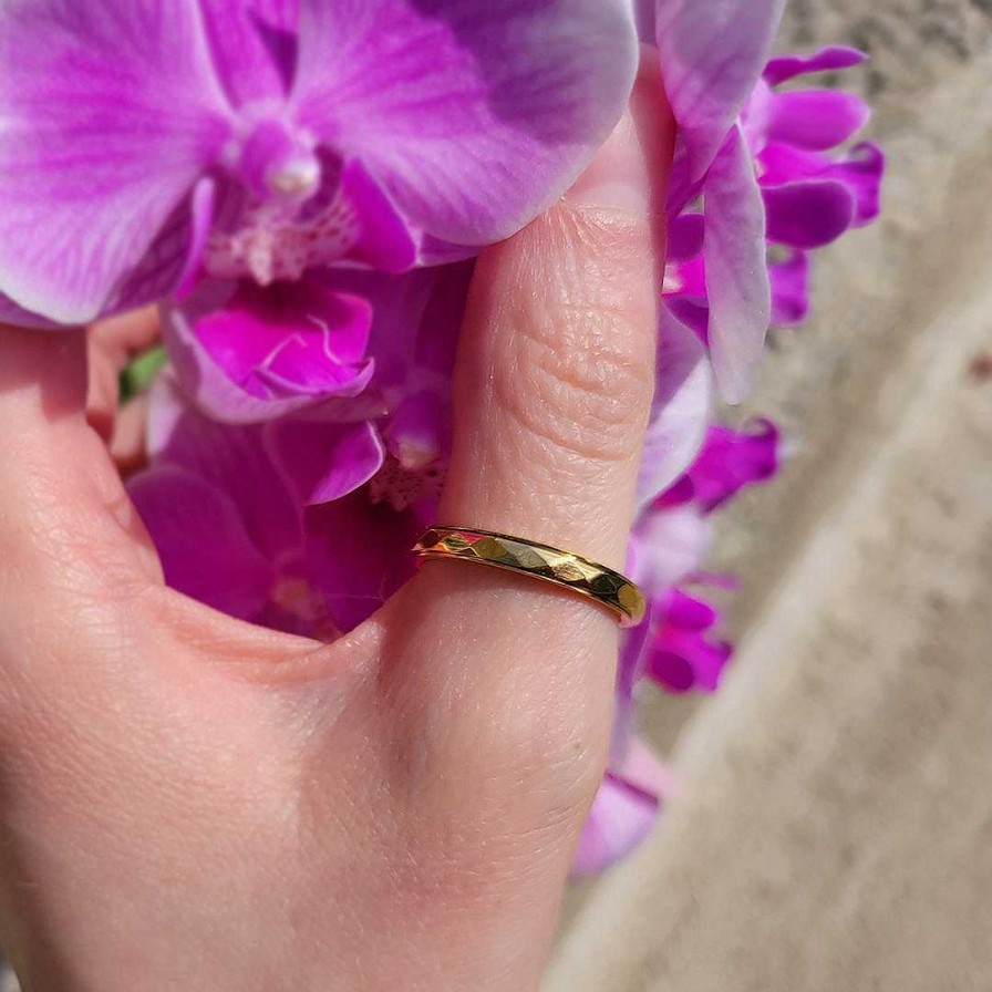 Rings Coordonné | Dainty Hammered Band Spinning Fidget Ring 18K Gold Plated