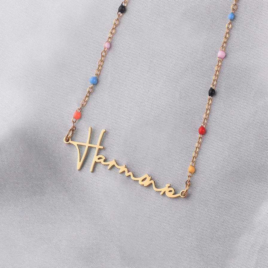 Necklaces Coordonné | Colorful Beaded Modern Name Necklace 18K Gold Plated