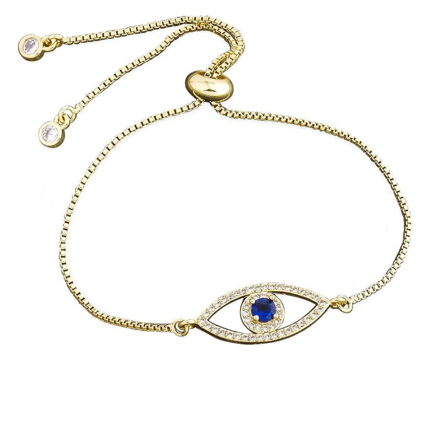 Bracelets & Anklets Coordonné | Pave Evil Eye Adjustable Charm Bracelet 18K Gold Plated