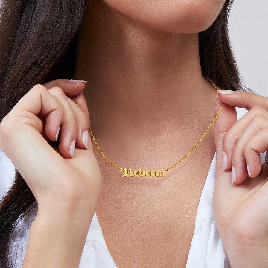 Necklaces Coordonné | Juliet Name Necklace | Old English Style 18K Gold Plated