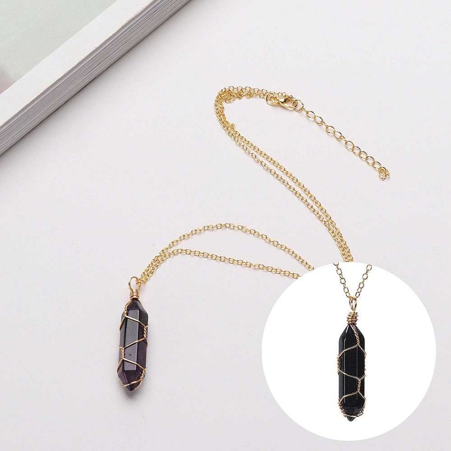 Necklaces Coordonné | Tiger'S Eye Wire-Wrapped Healing Crystal Necklace Silver