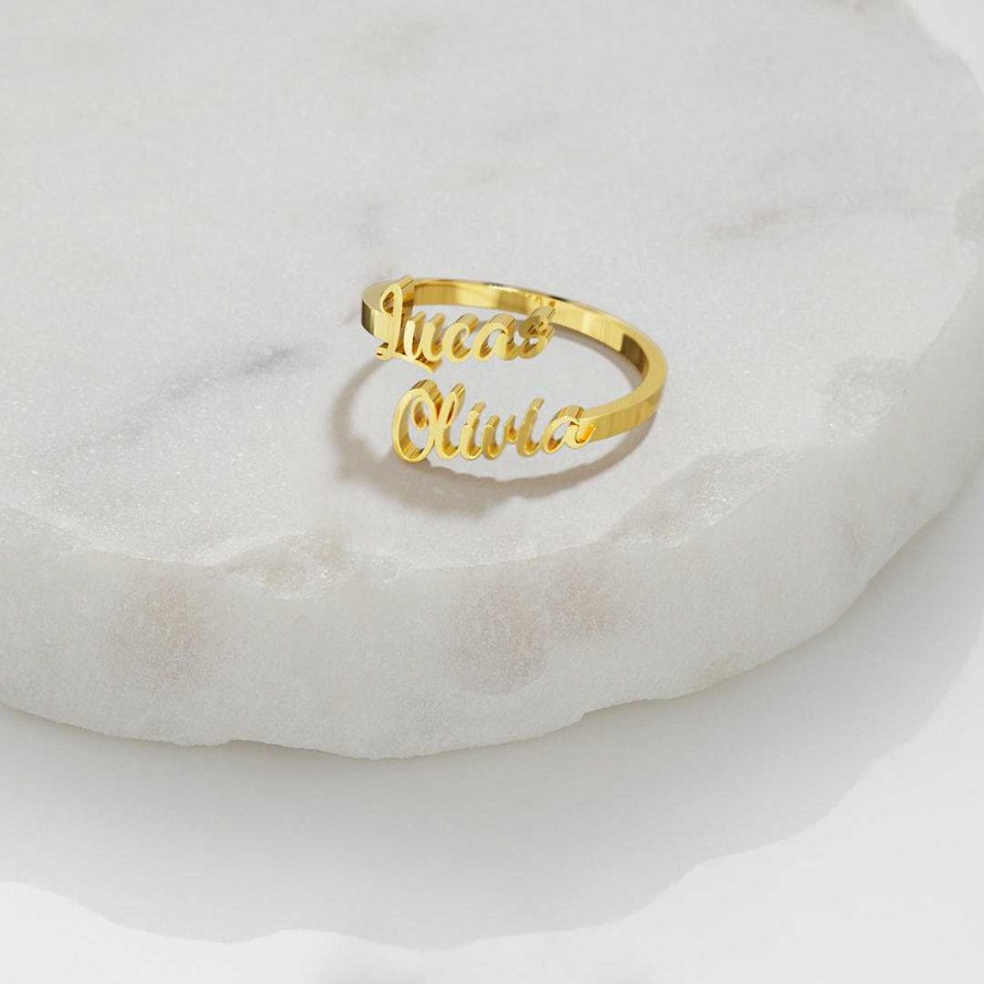 Rings Coordonné | Enchanting Double Name Ring 18K Gold Plated