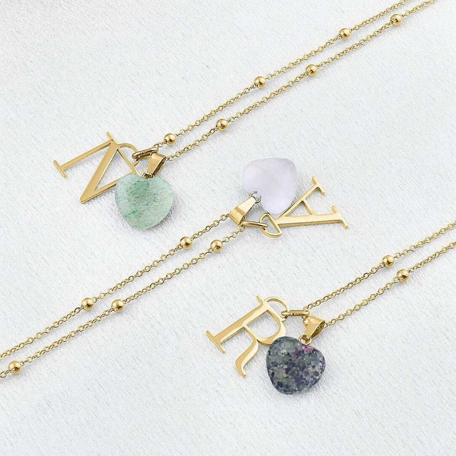 Necklaces Coordonné | Personalized Initial & Heart Birthstone Necklace 18K Gold Plated