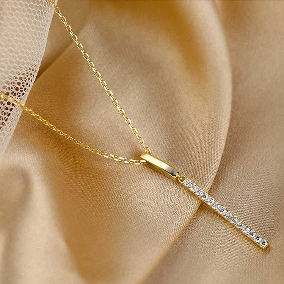 Necklaces Coordonné | Pave Strip Pendant Necklace 18K Gold Plated