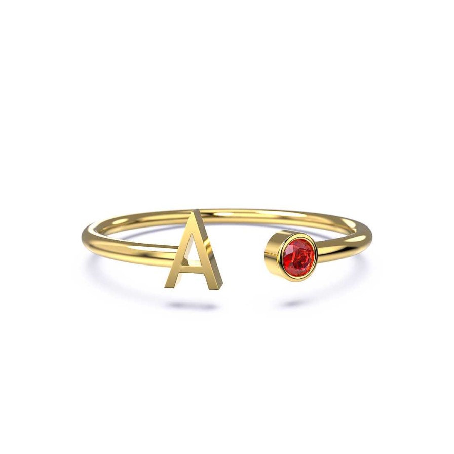 Rings Coordonné | Dainty Birthstone Initial Ring 18K Gold Plated