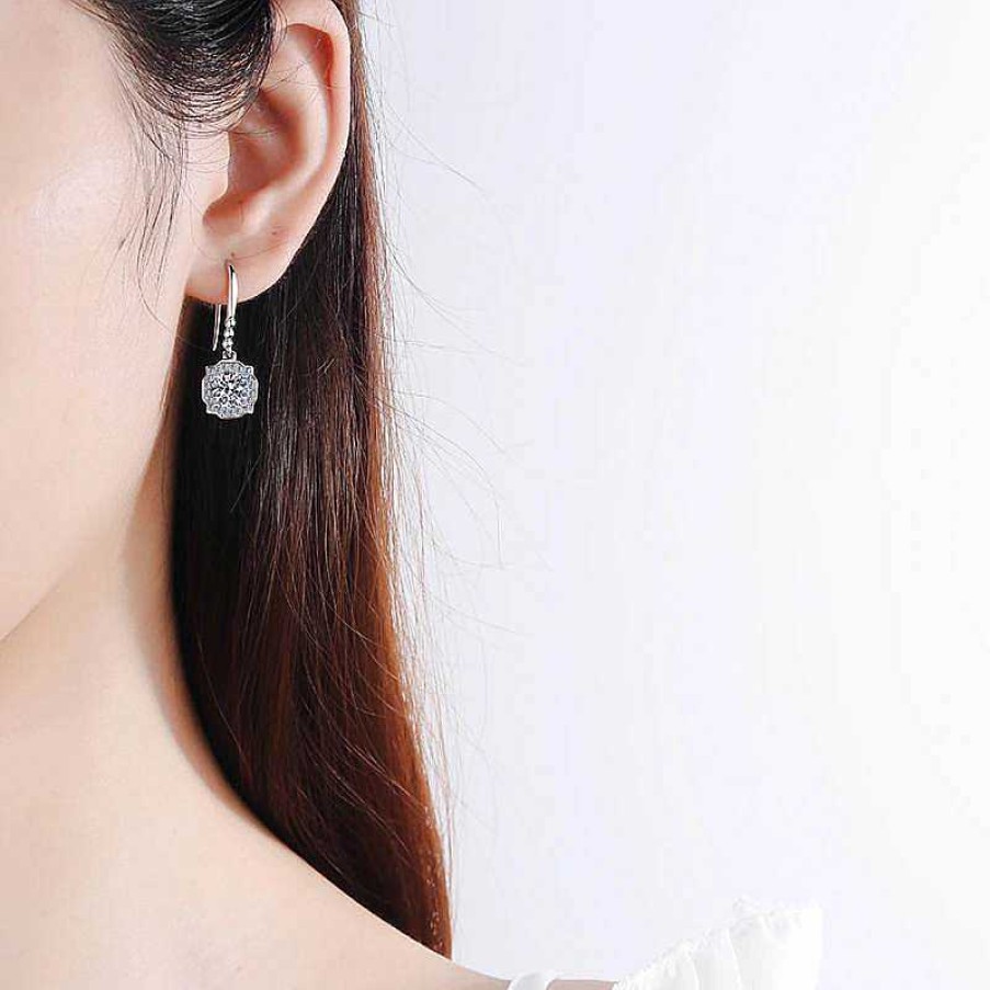 Earrings Coordonné | Moissanite Round-Cut Halo Drop Earrings