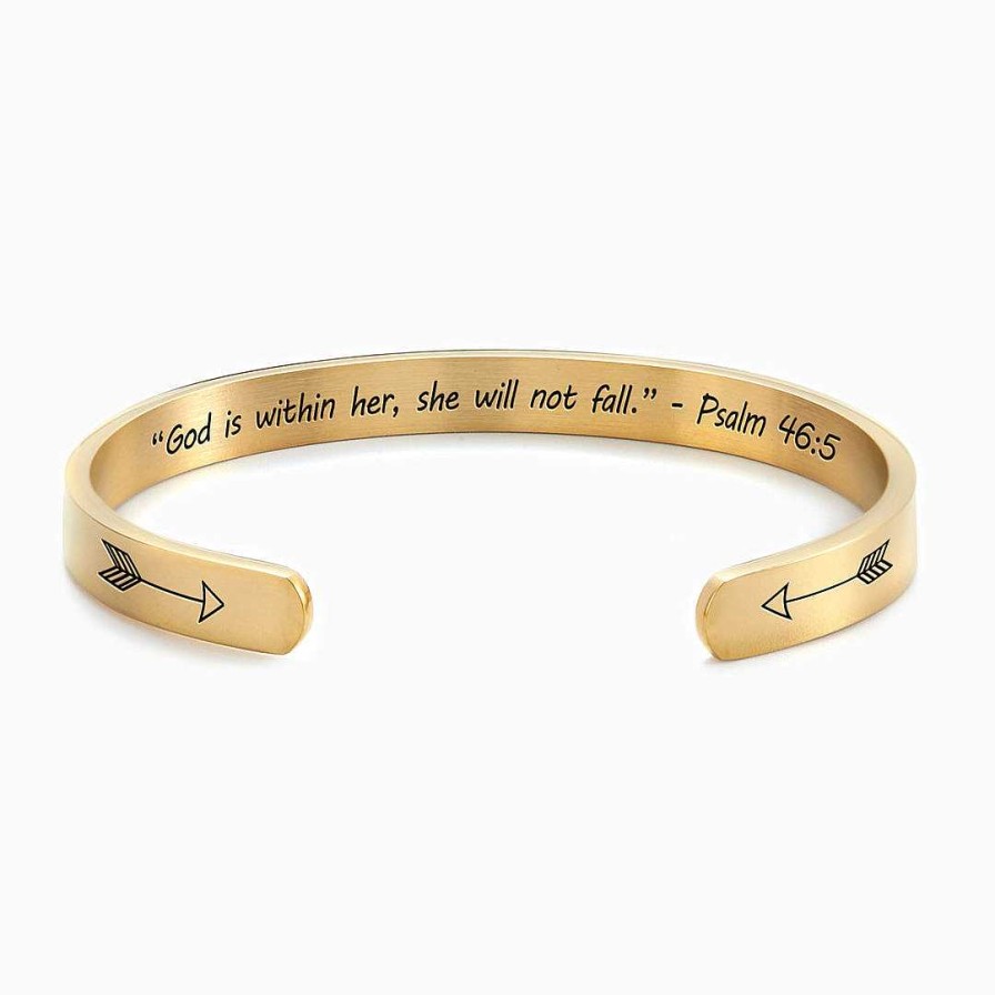 Bracelets & Anklets Coordonné | God Is Within Her - Psalm 46:5 Personalizable Cuff Bracelet 18K Gold Plated