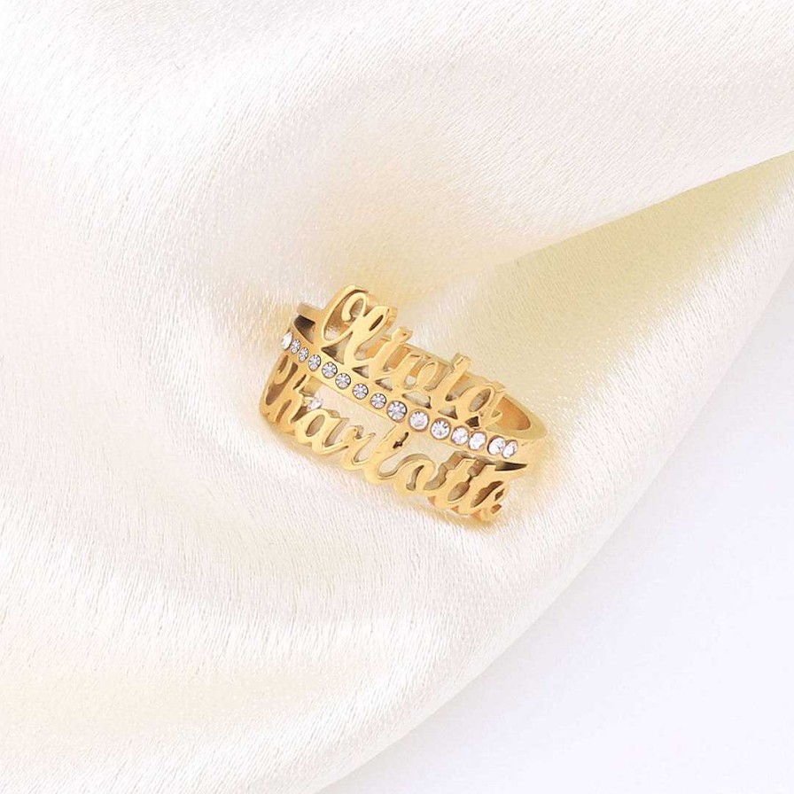 Rings Coordonné | Bejeweled Double Name Ring 18K Gold Plated