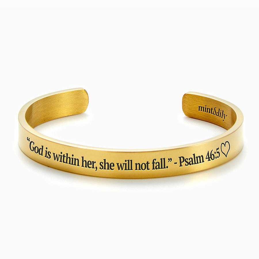 Bracelets & Anklets Coordonné | Psalm 46:5 — God Is Within Her Personalizable Cuff Bracelet 18K Gold Plated