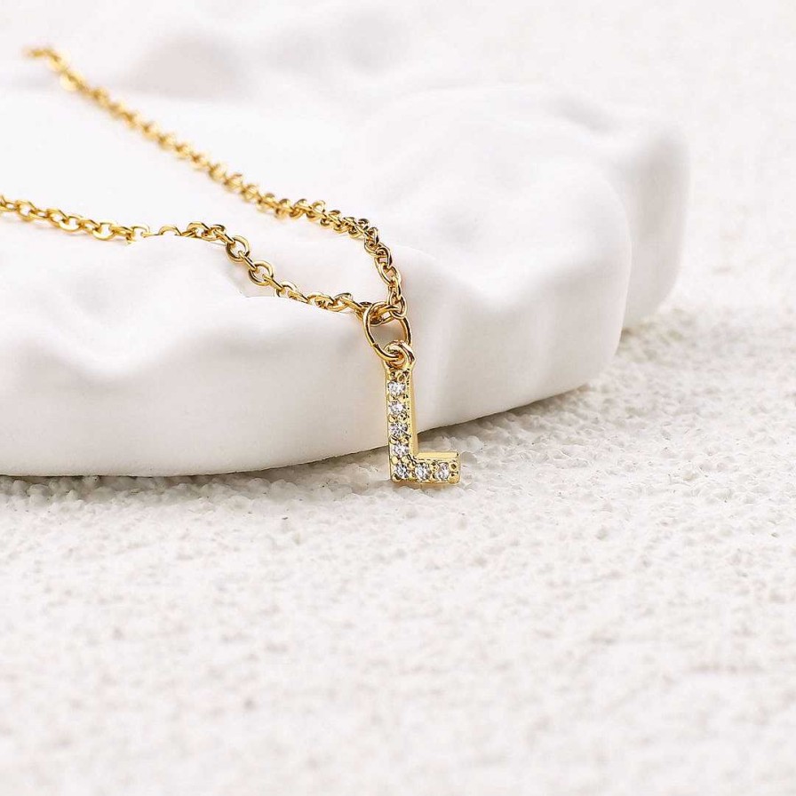 Necklaces Coordonné | Pave Uppercase Initial Necklace 18K Gold Plated