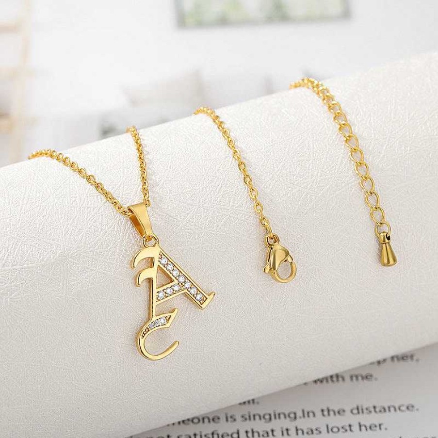 Necklaces Coordonné | Old English Pave Initial Necklace 18K Gold Plated