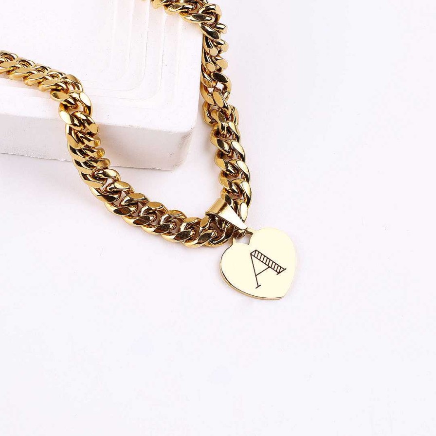 Necklaces Coordonné | Initial Heart Curb Chain Necklace 18K Gold Plated