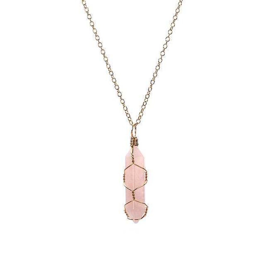 Necklaces Coordonné | Rose Quartz Wire-Wrapped Healing Crystal Necklace 18K Gold Plated