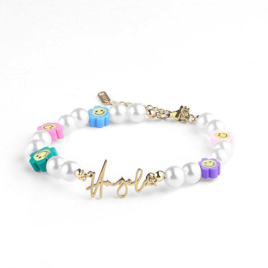 Bracelets & Anklets Coordonné | Sunshine And Pearls Beaded Name Bracelet 18K Gold Plated