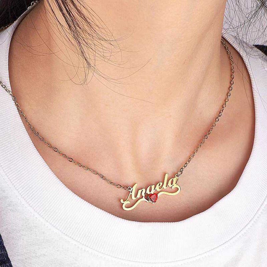 Necklaces Coordonné | Single Heart Birthstone Necklace 18K Gold Plated