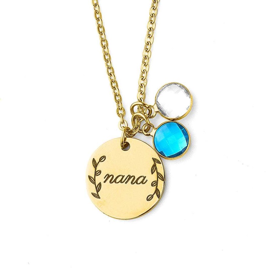 Necklaces Coordonné | Engraved Birthstone Pendant Necklace With Leaves 18K Gold Plated