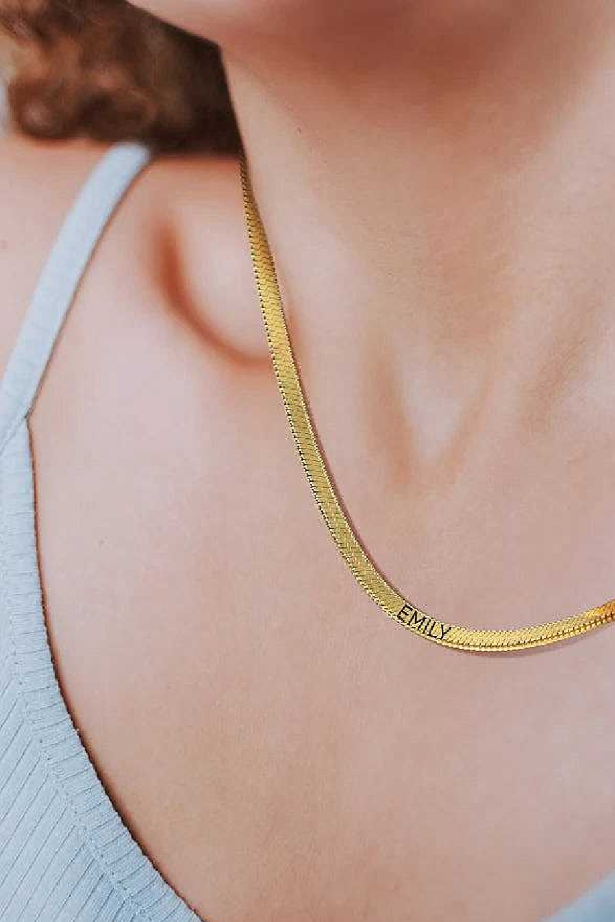 Necklaces Coordonné | Personalized Herringbone Chain Necklace 18K Gold Plated