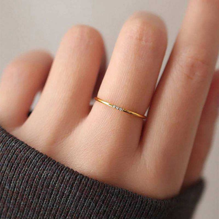 Rings Coordonné | Dainty Diamonds Stacking Ring 18K Gold Plated