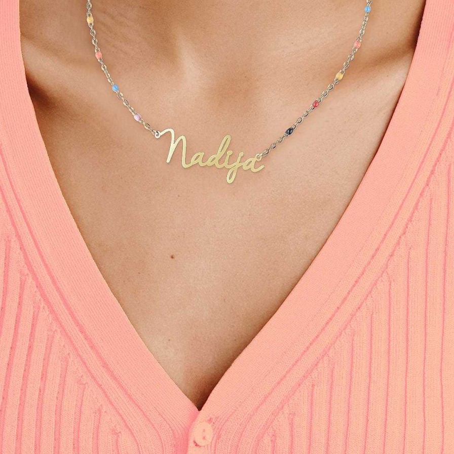 Necklaces Coordonné | Colorful Beaded Fairy Name Necklace 18K Gold Plated