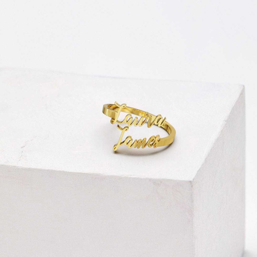 Rings Coordonné | Calligraphy Double Name Ring 18K Gold Plated