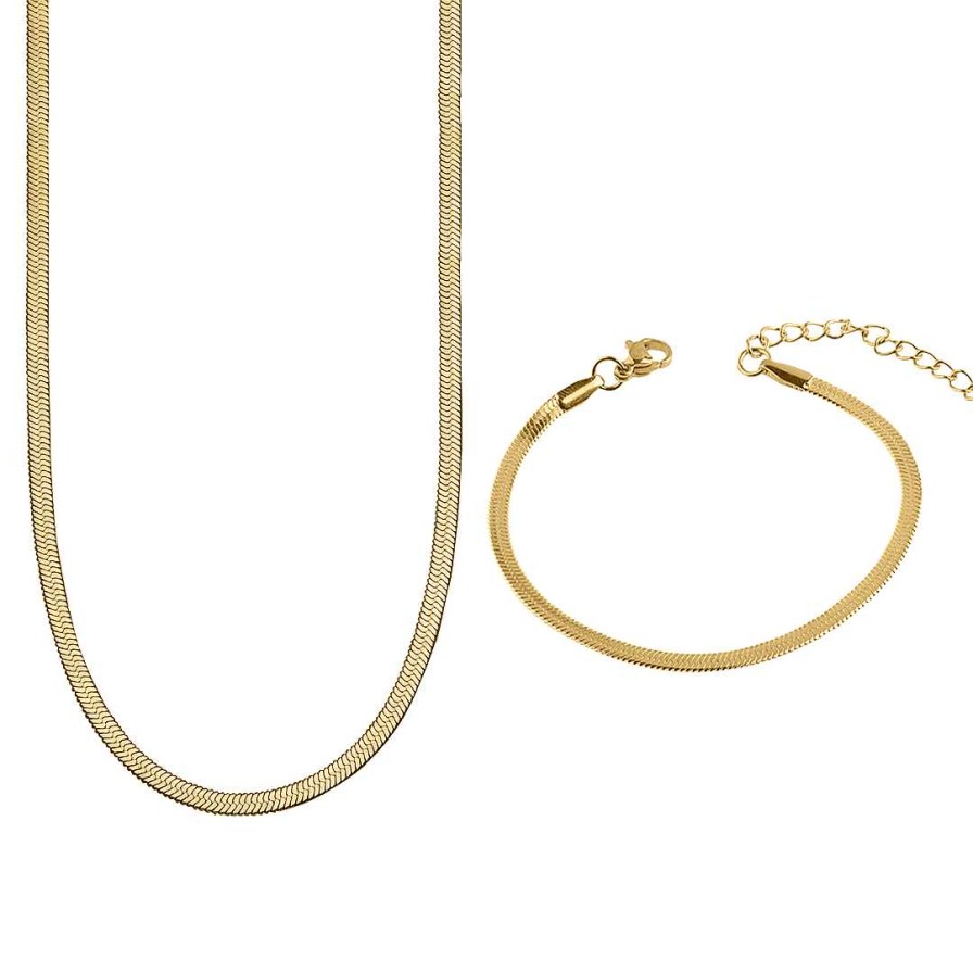 Necklaces Coordonné | Herringbone Neck + Wrist Set 18K Gold Plated