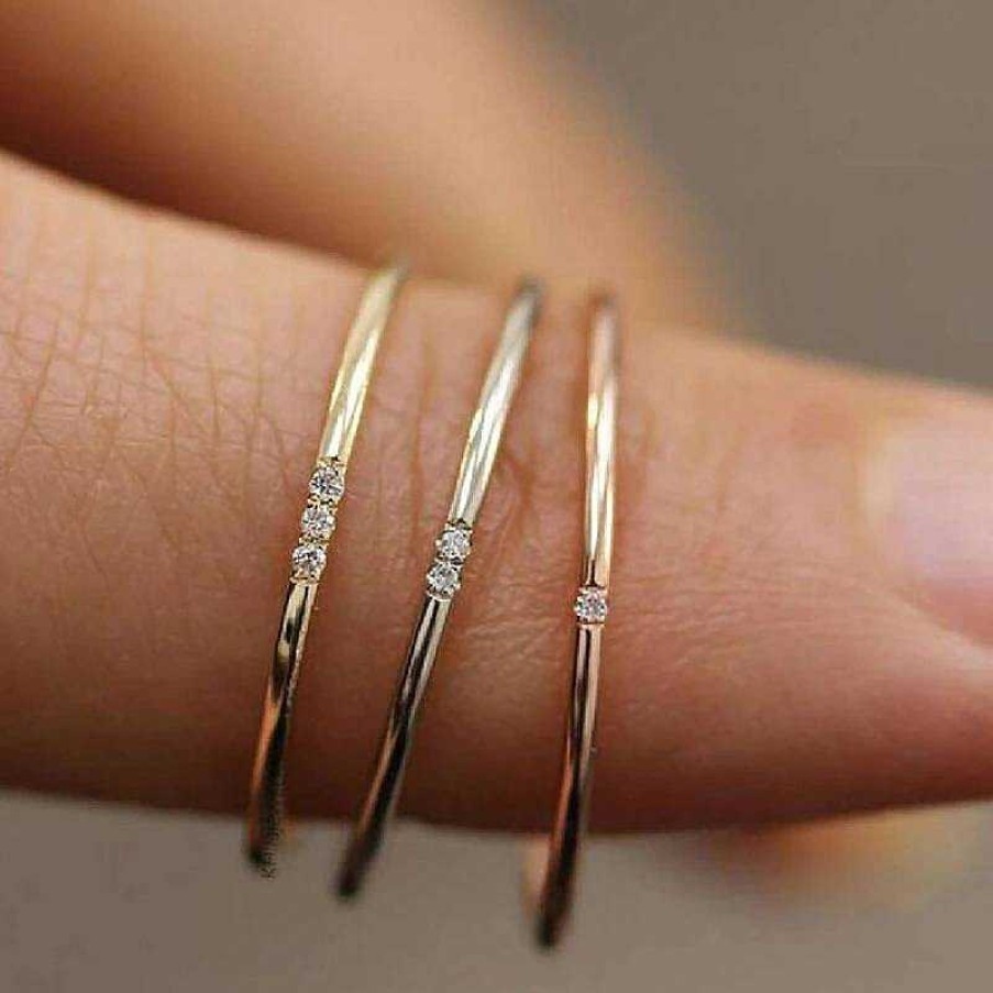 Rings Coordonné | Dainty Diamonds Stacking Ring 18K Gold Plated