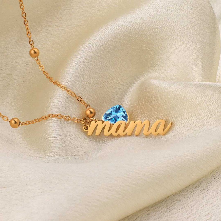 Necklaces Coordonné | Mama Script Necklace With Birthstone Charm 18K Gold Plated