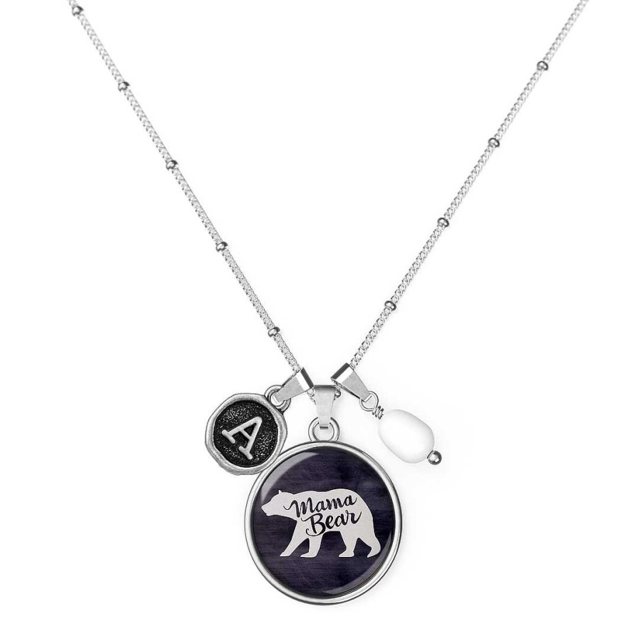 Necklaces Coordonné | Mama Bear - Initial - Diana Custom Charm Necklace Silver