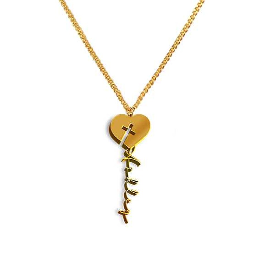 Necklaces Coordonné | Cross In Heart Name Necklace 18K Gold Plated