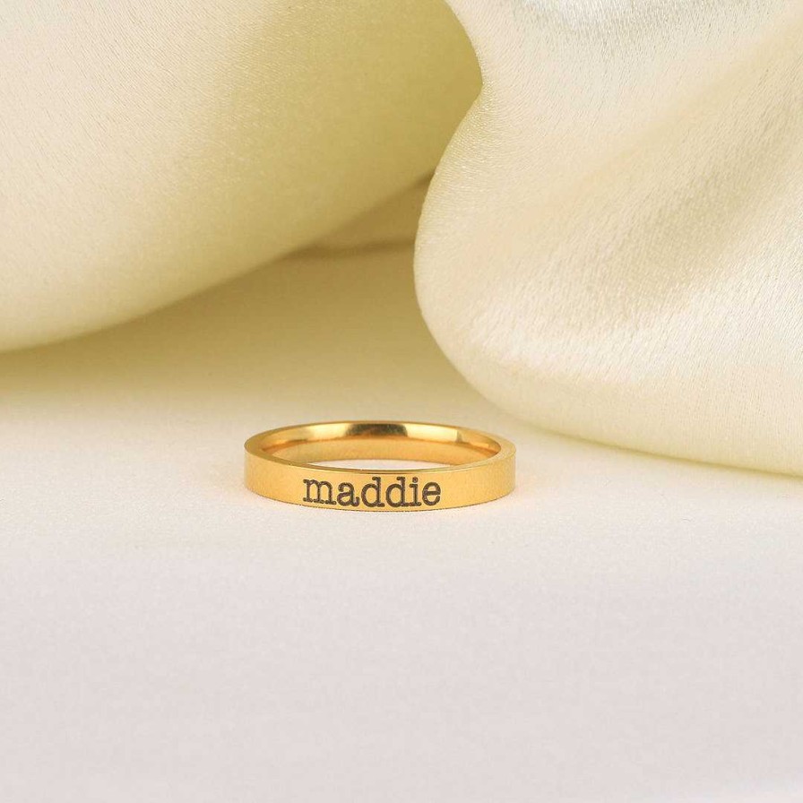 Rings Coordonné | Engraved Stackable Name Ring | 3Mm Band 18K Gold Plated