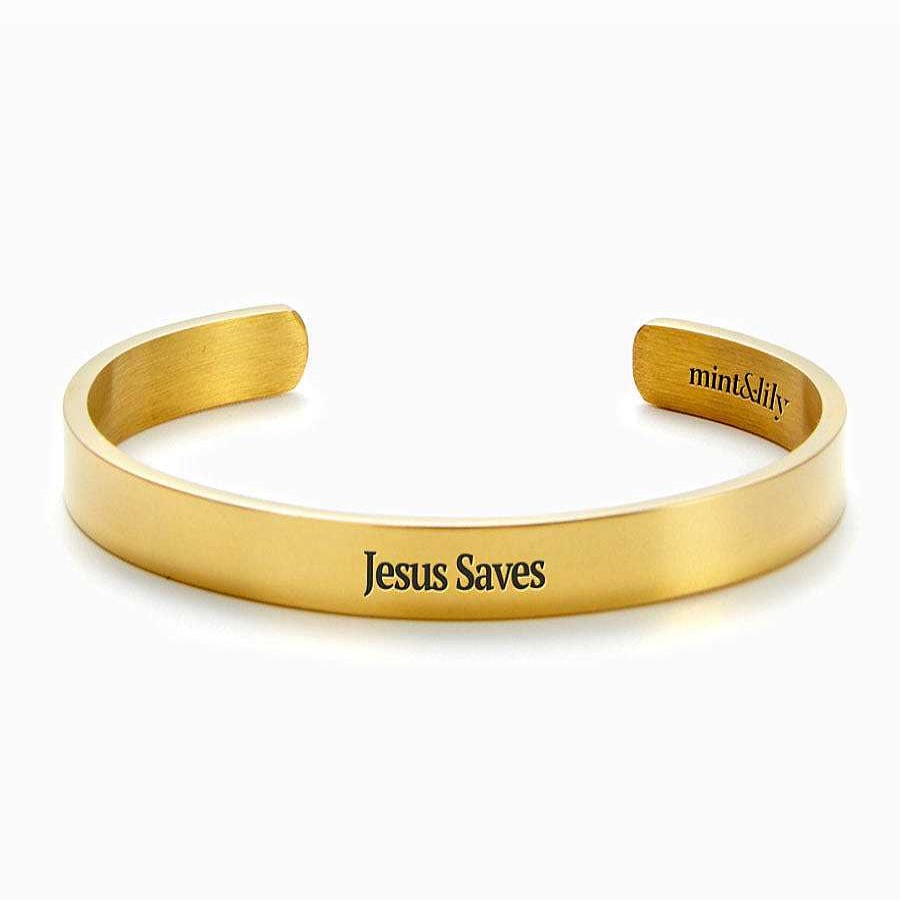 Bracelets & Anklets Coordonné | Jesus Saves Personalizable Cuff Bracelet 18K Gold Plated