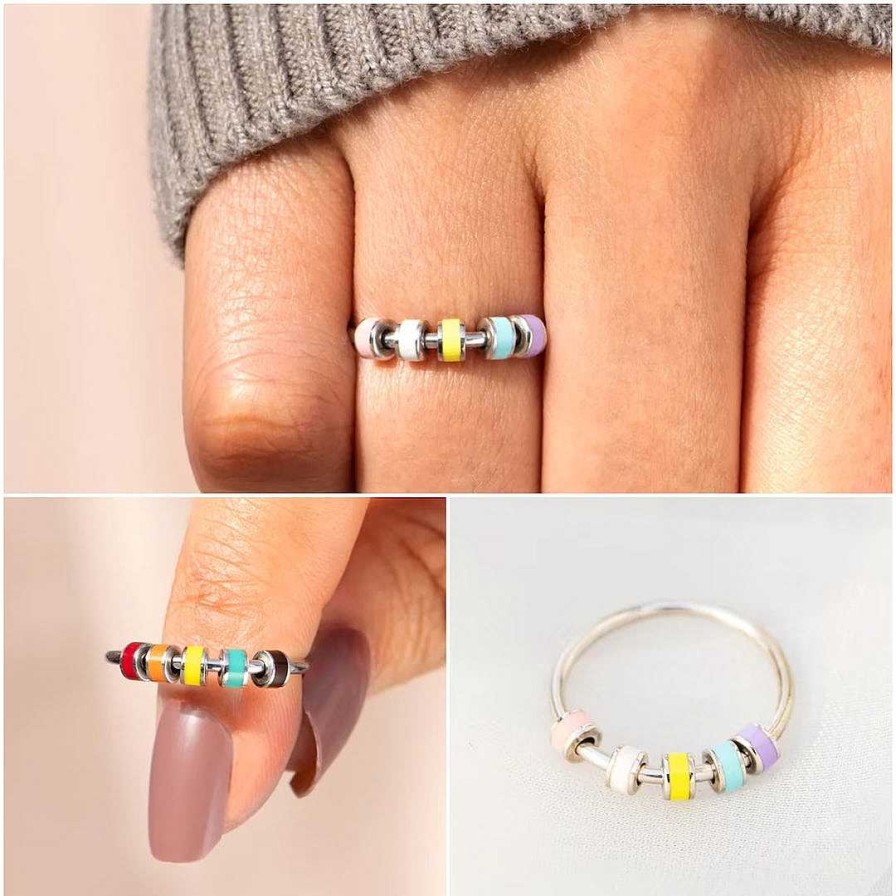 Rings Coordonné | Enamel Bead Spinning Fidget Ring Pastel