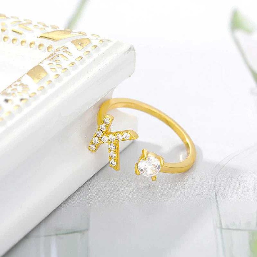 Rings Coordonné | Pave Adjustable Initial Ring 18K Gold Plated