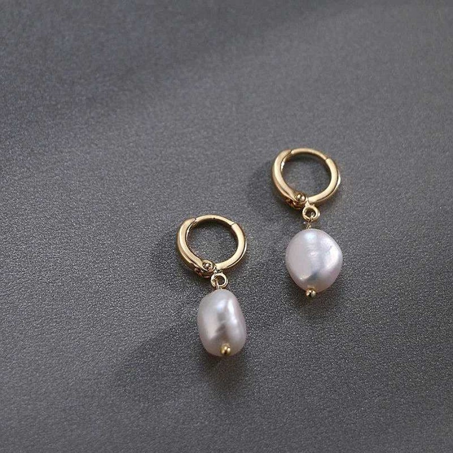 Earrings Coordonné | Freshwater Pearl Drop Huggie Earrings 18K Gold Plated