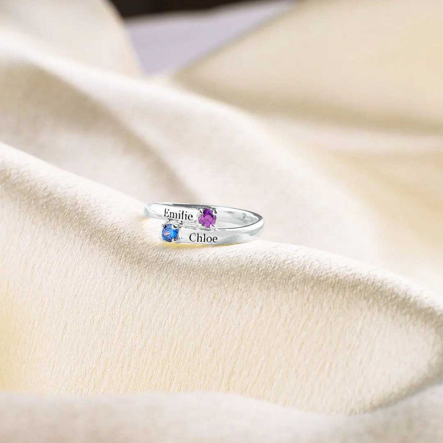 Rings Coordonné | Personalized Name & Birthstones Wrap Ring