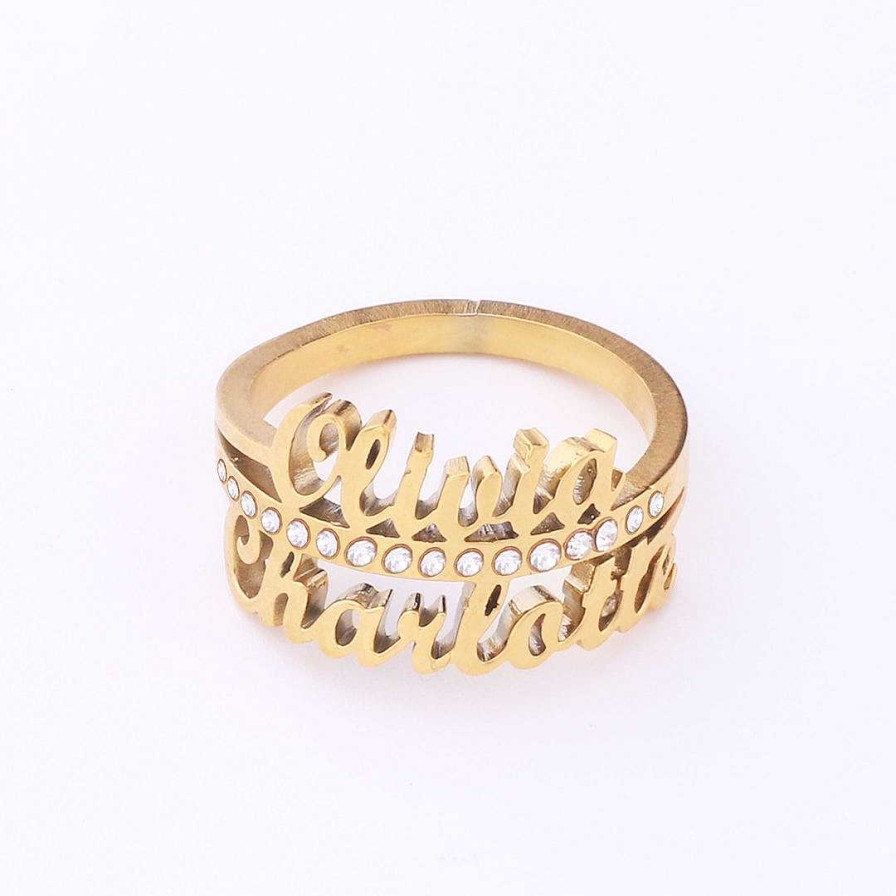 Rings Coordonné | Bejeweled Double Name Ring 18K Gold Plated