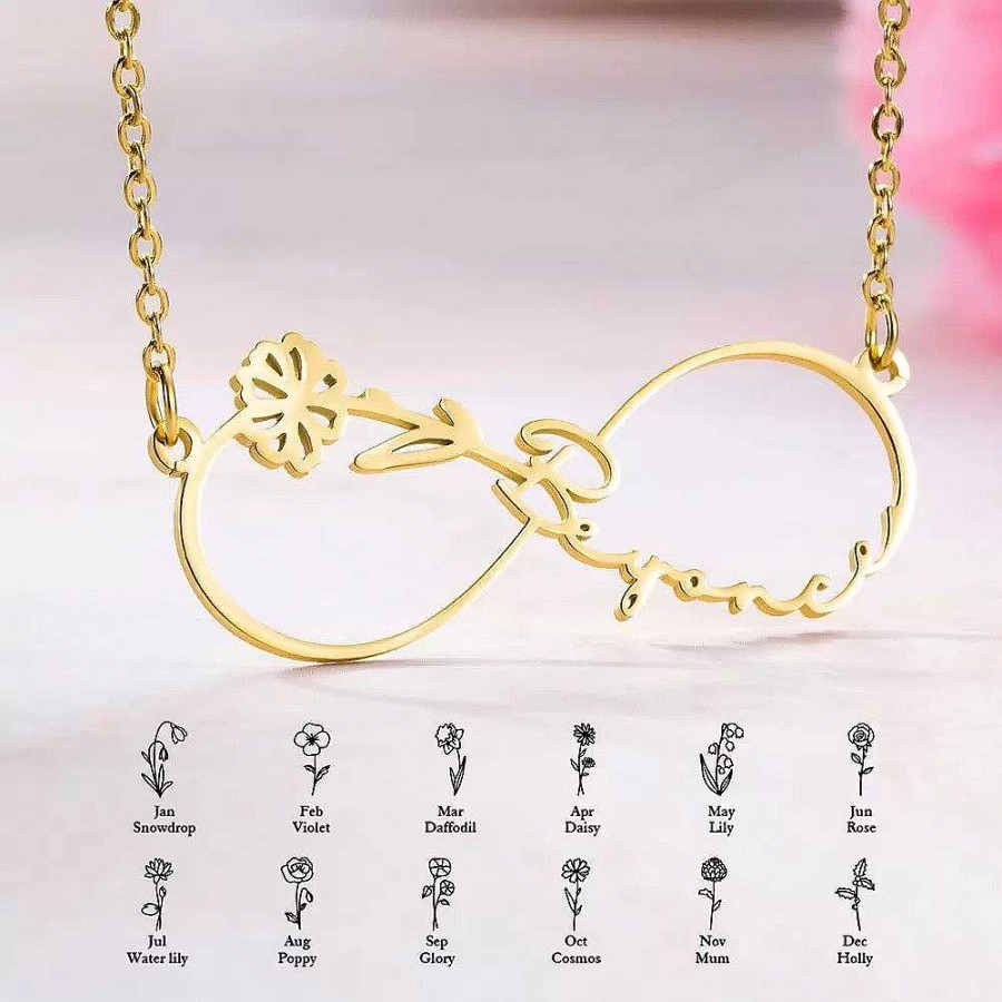 Necklaces Coordonné | Infinity Birthflower Name Necklace 18K Gold Plated