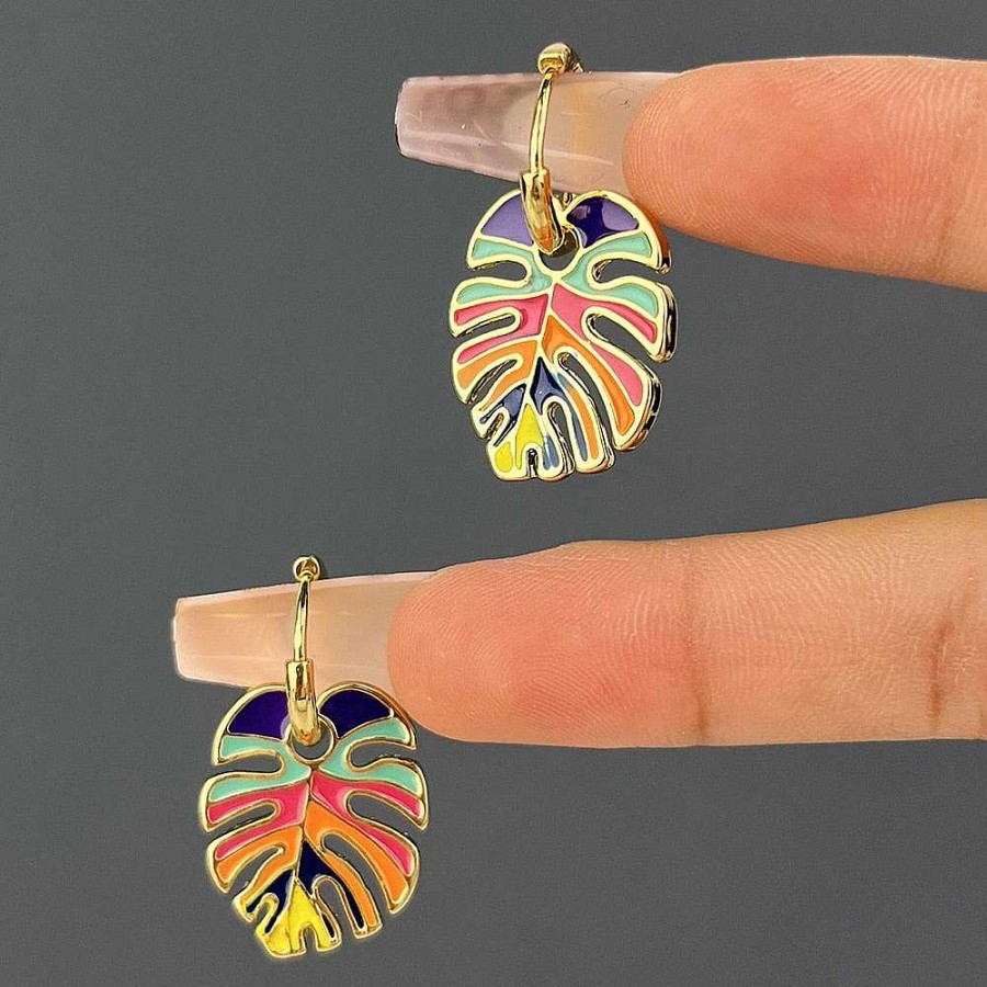 Earrings Coordonné | Rainbow Monstera Leaf Earrings