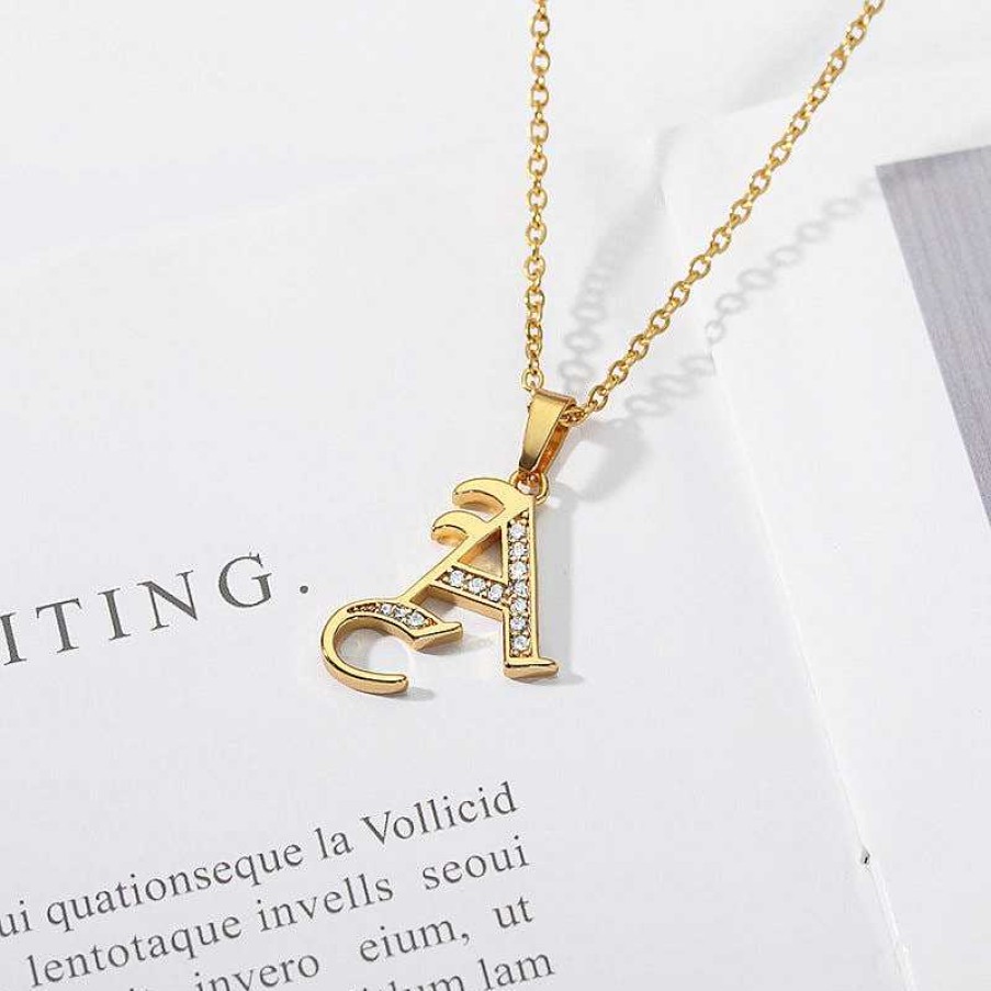 Necklaces Coordonné | Old English Pave Initial Necklace 18K Gold Plated