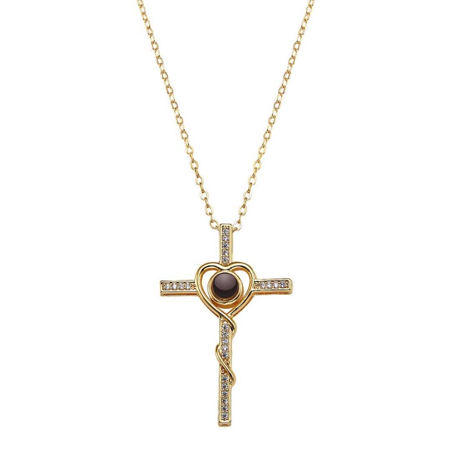 Necklaces Coordonné | Heart And Cross Photo Necklace 18K Gold Plated