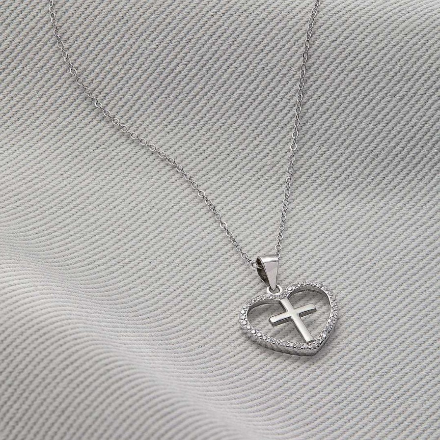 Necklaces Coordonné | Cross Heart Pendant Necklace Silver