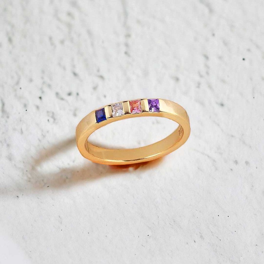 Rings Coordonné | Princess-Cut Birthstone Band Ring 18K Gold Over Sterling Silver