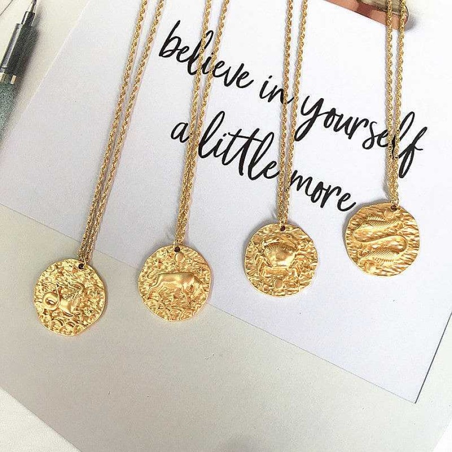 Necklaces Coordonné | Hammered Gold Zodiac Pendant Necklace