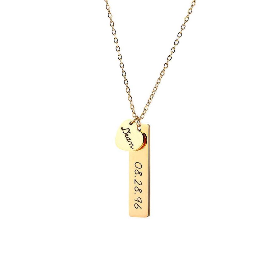 Necklaces Coordonné | Engraved Heart Pendant Necklace • Best Friend Gift 18K Gold Plated