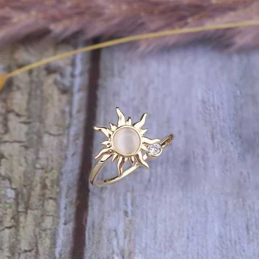 Rings Coordonné | Adjustable Opal Sun Spinning Fidget Ring 18K Gold Plated